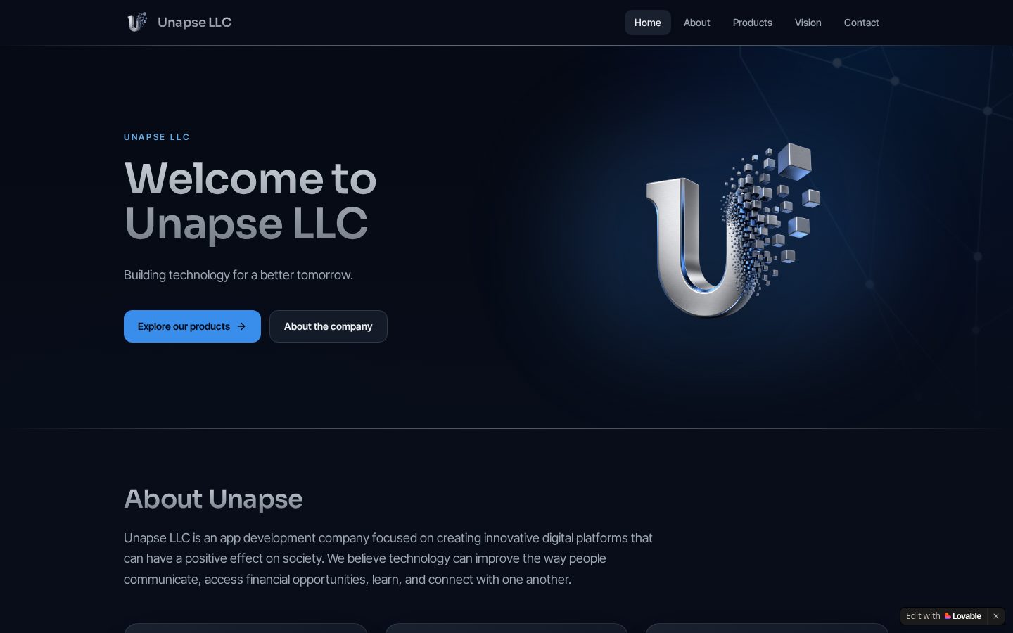 Screenshot of the Unapse Tech website
